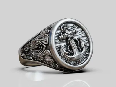 Anchor seagrass signet ring 3D print model