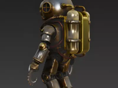Abyssal Anchor Steampunk Diver Bot 3D Model Low-poly 3D model