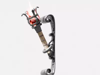 Stylized Medieval Wall Torch - Fantasy Game Ready Prop Low-poly 3D model