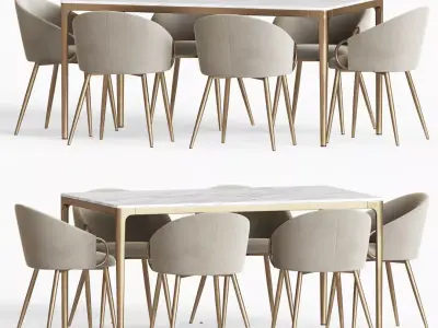 Dining Set colorful chair with wooden legs 3D model
