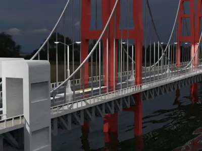 Realistic Bridge over body of water Free 3D model