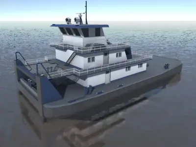 Pusher tug pushing barges 3d model Low-poly 3D model