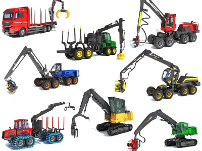Forestry Machinery Set 3D Model Pack