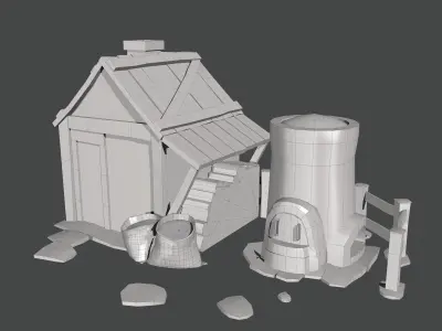 Medieval house Low-poly 3D model 17