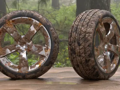 car wheel set Low-poly 3D model