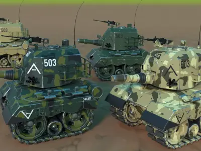 Stylized Animated Tank Low-poly 3D model