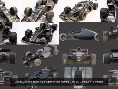 Luxury Coupes  Black Gold Open Wheel Racing Cars 3D Collection 3D Model Pack