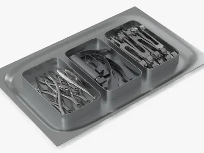 Surgical Tray with Airway Tools and Retractors Medical Steel 3D model