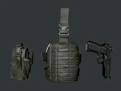 Military Police Gun Holster Game Ready 03 Low-poly 3D model
