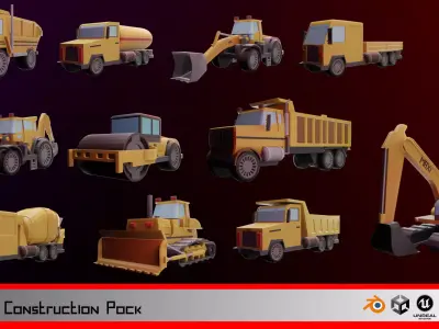 LowPoly Construction Vehicle Pack Low-poly 3D model