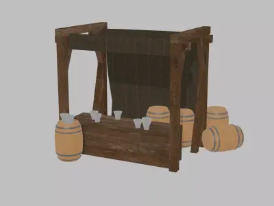 Low Poly Medieval Bar Market Low-poly 3D model