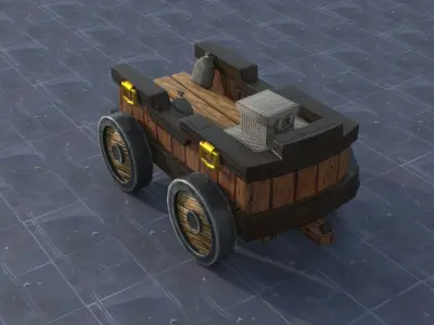 Cart Low Poly PBR wooden wagon Free low-poly 3D model