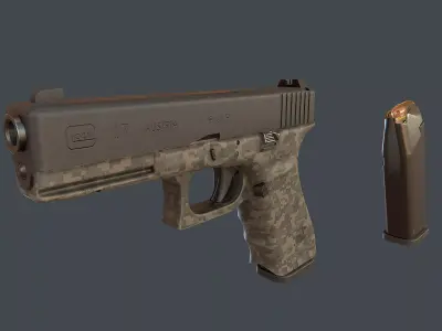 Camouflage Glock 17 with magazine Low-poly 3D model