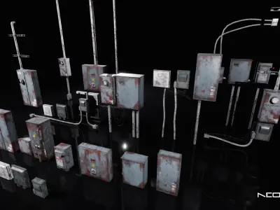 Rusty Electrical Boxes Low-poly 3D model