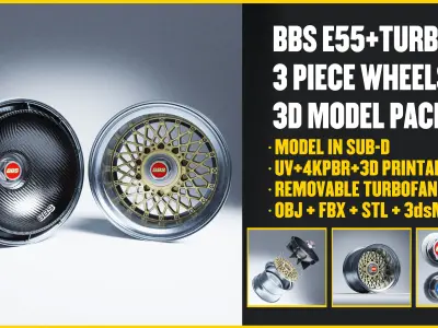 BBS E55 With Turbofan 3 PIECE WHEELS Low-poly 3D model