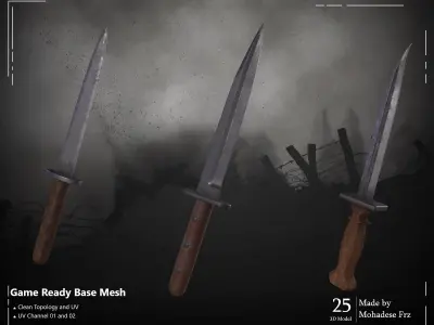 25 3D Model Knife WW12 Base Mesh - VOL 04 - Game Ready Low-poly 3D model