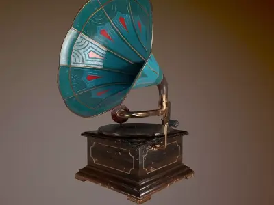 Gramophone LowPoly PBR GameReady Unity Unreal Low-poly 3D model