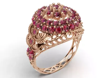Big Flower Cluster Gem  Ring STL CAD File 3D print model