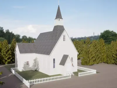 18th Century Gothic Church  Colonial American Chapel   Low-poly 3D model