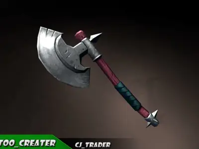 Low Poly Fantasy Fighting Axe 3D Model Low-poly 3D model