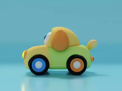 Cute 3D Dog Car Cartoon Model  Stylized Puppy Toy Vehicle 3D model