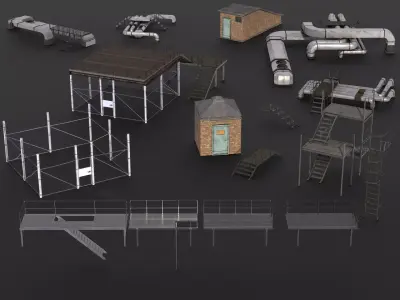 Stair - Fances Bundle Low-poly 3D model