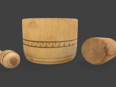 Wooden Kitchen Utensils Low-poly 3D model