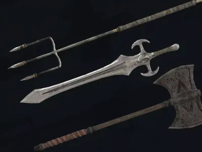 Barbarian Weapon Set Low-poly 3D model