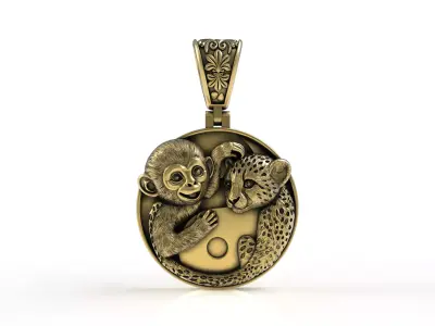 Baby Monkey and Leapord Pendant 3D print model
