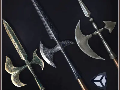 3 Medieval Halberds Free low-poly 3D model
