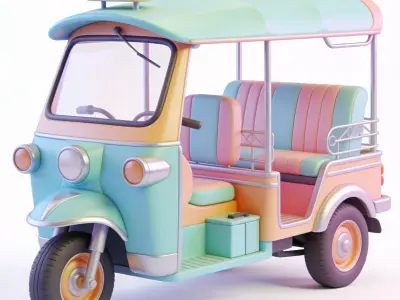 Pastel Tactical Easter Delivery Tuk Tuk Low-poly 3D model