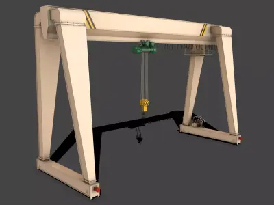 PBR Single Girder Gantry Crane V2 - White Low-poly 3D model