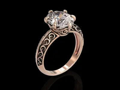 Oval Stone Antique Floral Carving Ring 3D print model