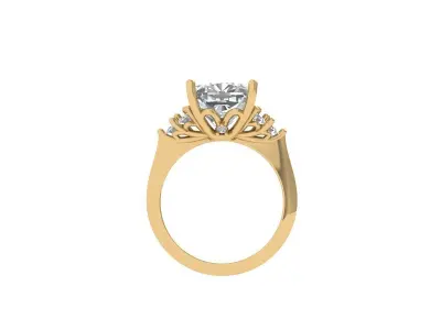 Cushion 3 Stone Bridal Ring 3D print model 3