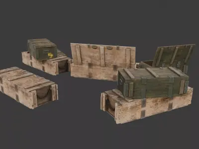 Military wooden crates package Low-poly 3D model