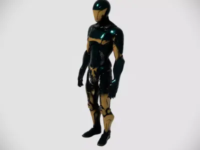 Teal Gold Cybernetic Android Low-poly 3D model