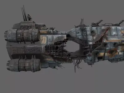 Old Sci-fi Armored Dropship with Damages 3D model