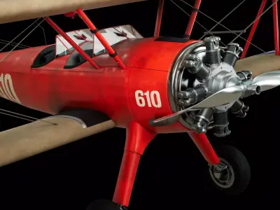Vintage Red Biplane 610  High Detail WW1 Aircraft Game Ready PBR 3D model