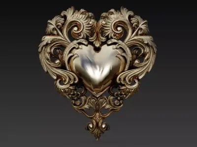 Ornate Baroque Heart Decorative Relief 3D Model 3D print model