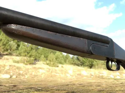 replica sawed off double barrel shotgun Low-poly 3D model