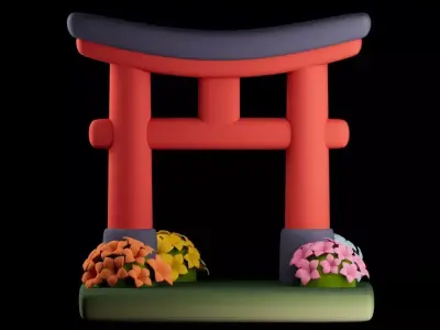 Stylized Japanese Torii Gate  Cartoon Shrine Entrance Low-poly 3D model