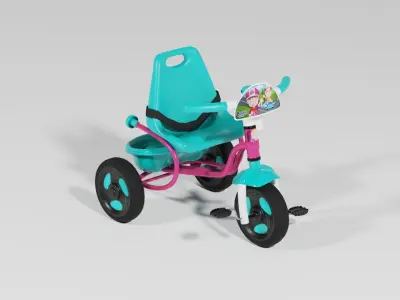 Kids toy tricycle turquoise and pink  colour S Low-poly 3D model