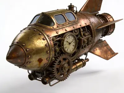 Realistic Steampunk Rocket Ship 3D Model Low-poly 3D model