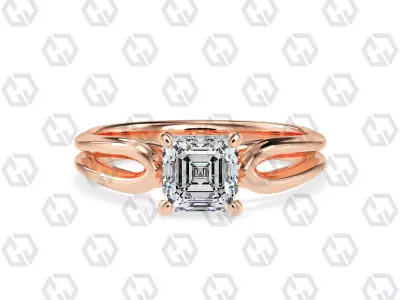 Ring 221 Asscher shape split shank solitaire ring with Gems 3D print model