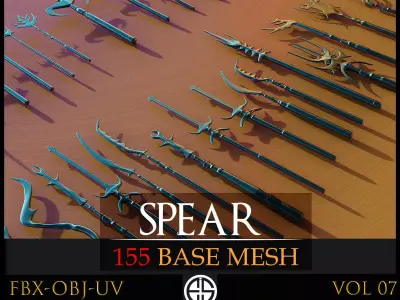 155 Models Of Weapons - Cold Weapons-3D Model-UV-Spear-Vol 07 Low-poly 3D model