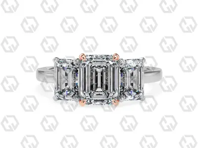 Ring 133 Emerald 3 stone ring plain cathedral shank 3D print model