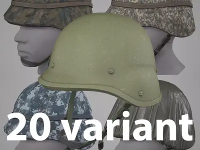 US Helmets and Covers Pack Low-poly 3D model