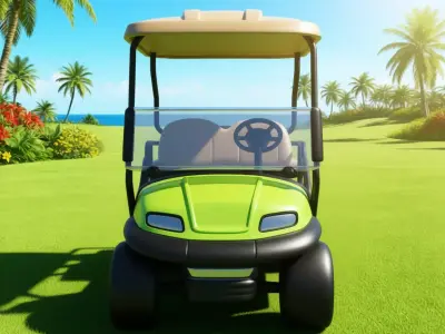 Tropical Golf Cart Vibrant Green Vehicle Beachside Course 3D Low-poly 3D model