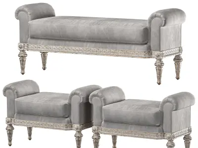 theodore alexander fontenay bench and pouf 3D model