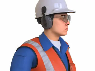 Worker Character Rigged Animated Low-poly 3D model